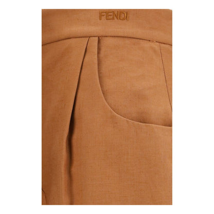 Fendi Brown Linen Casual Pants