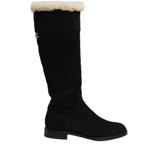 Dolce & Gabbana Black Suede Leather Knee High Boots Shoes