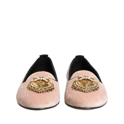 Dolce & Gabbana Pink Velvet Devotion Loafers Flats Shoes