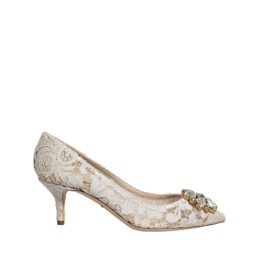 Dolce & Gabbana White Taormina Lace Crystal Pumps Shoes