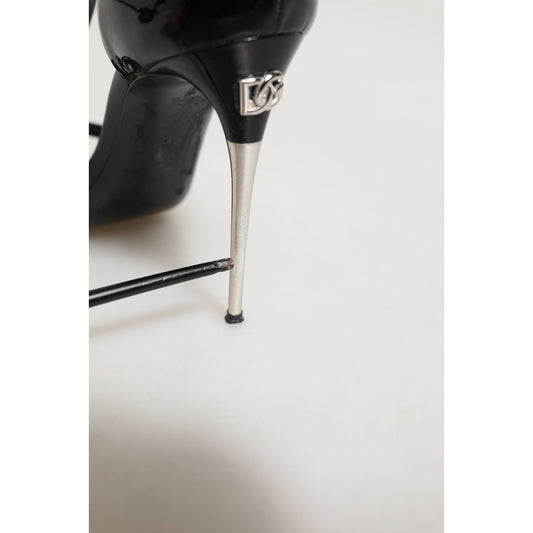 Dolce & Gabbana Black Leather T-strap Heels Sandals Shoes