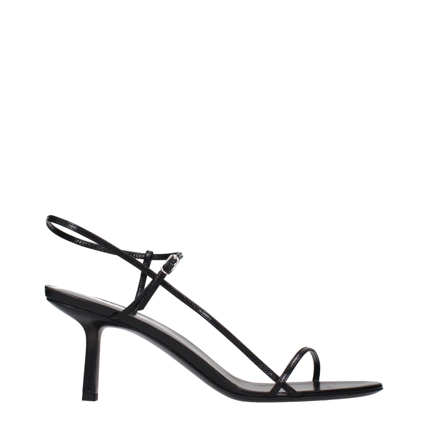 The Row Black Leather Stiletto Heel Sandals