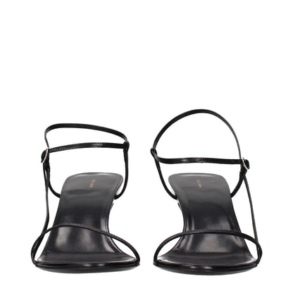 The Row Black Leather Stiletto Heel Sandals
