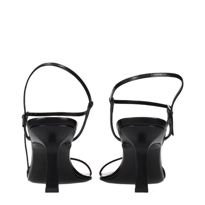 The Row Black Leather Stiletto Heel Sandals