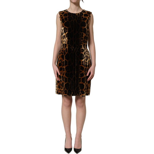 Dolce & Gabbana Brown Leopard Sleeveless Sheath Mini Dress