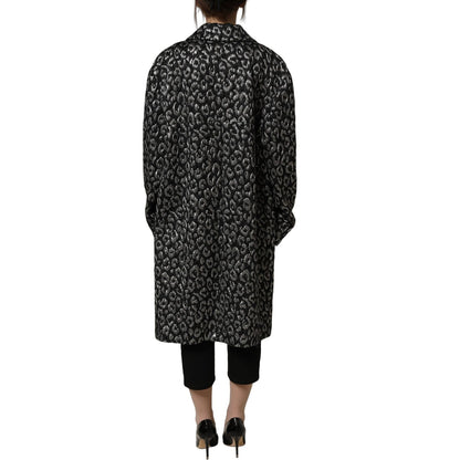 Dolce & Gabbana Black Silver Jacquard Leopard Coat Jacket