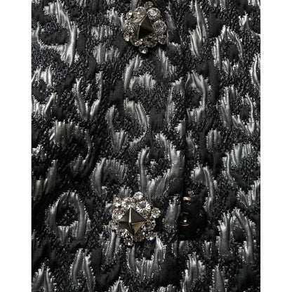 Dolce & Gabbana Black Silver Jacquard Leopard Coat Jacket