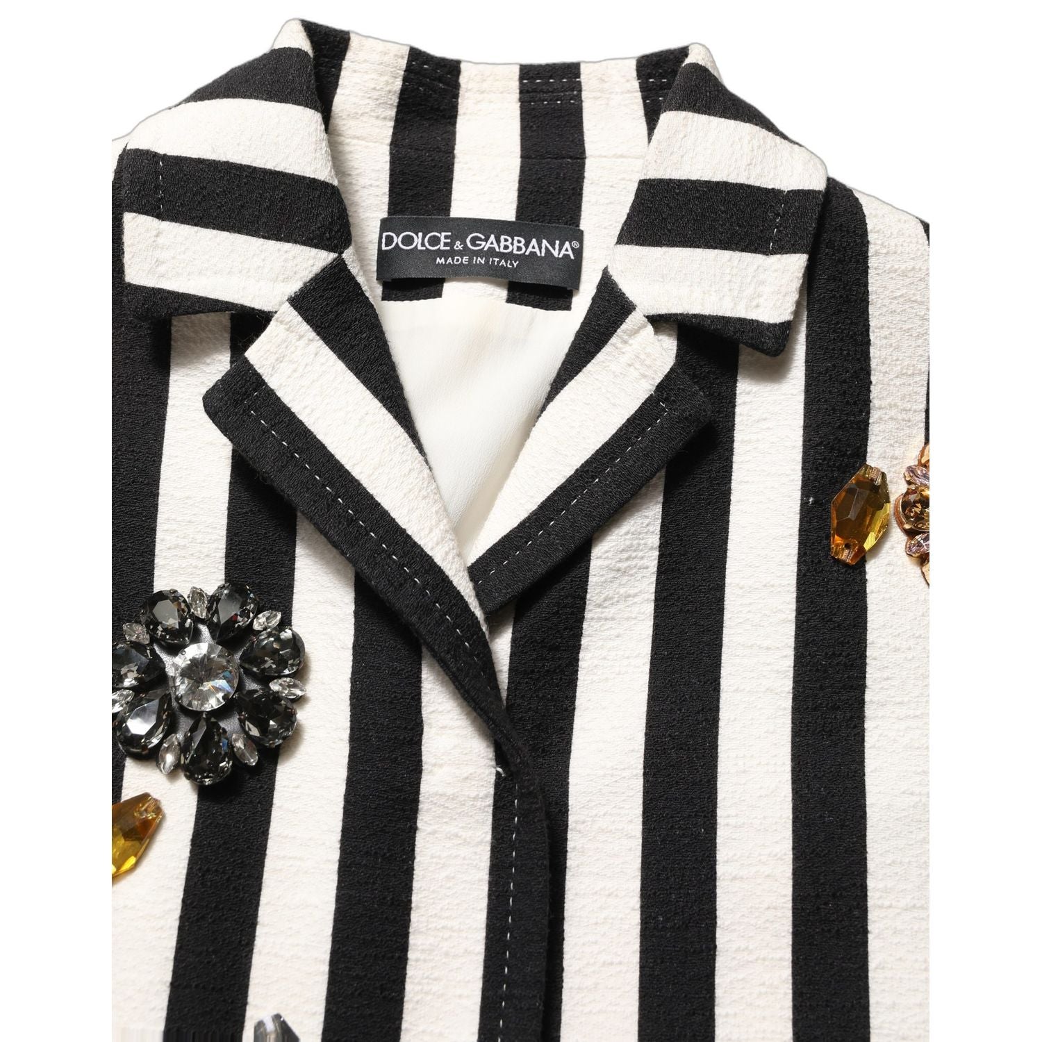 Dolce & Gabbana Black White Striped Embellished Coat Jacket