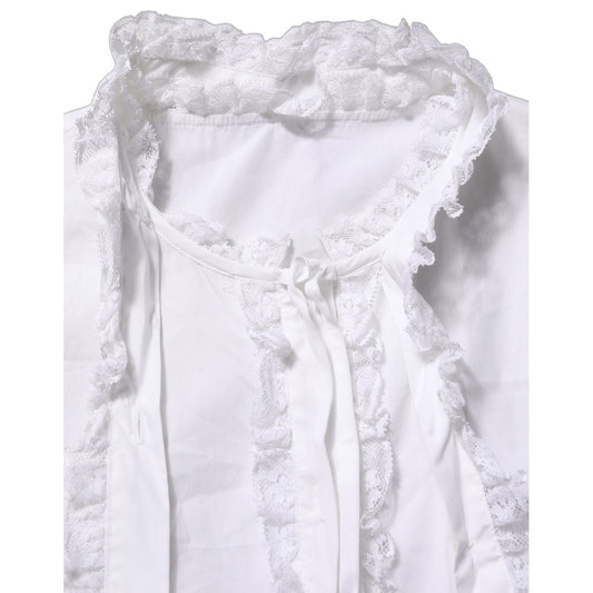 Dolce & Gabbana White Ruffled Lace Embellished Blouse Top