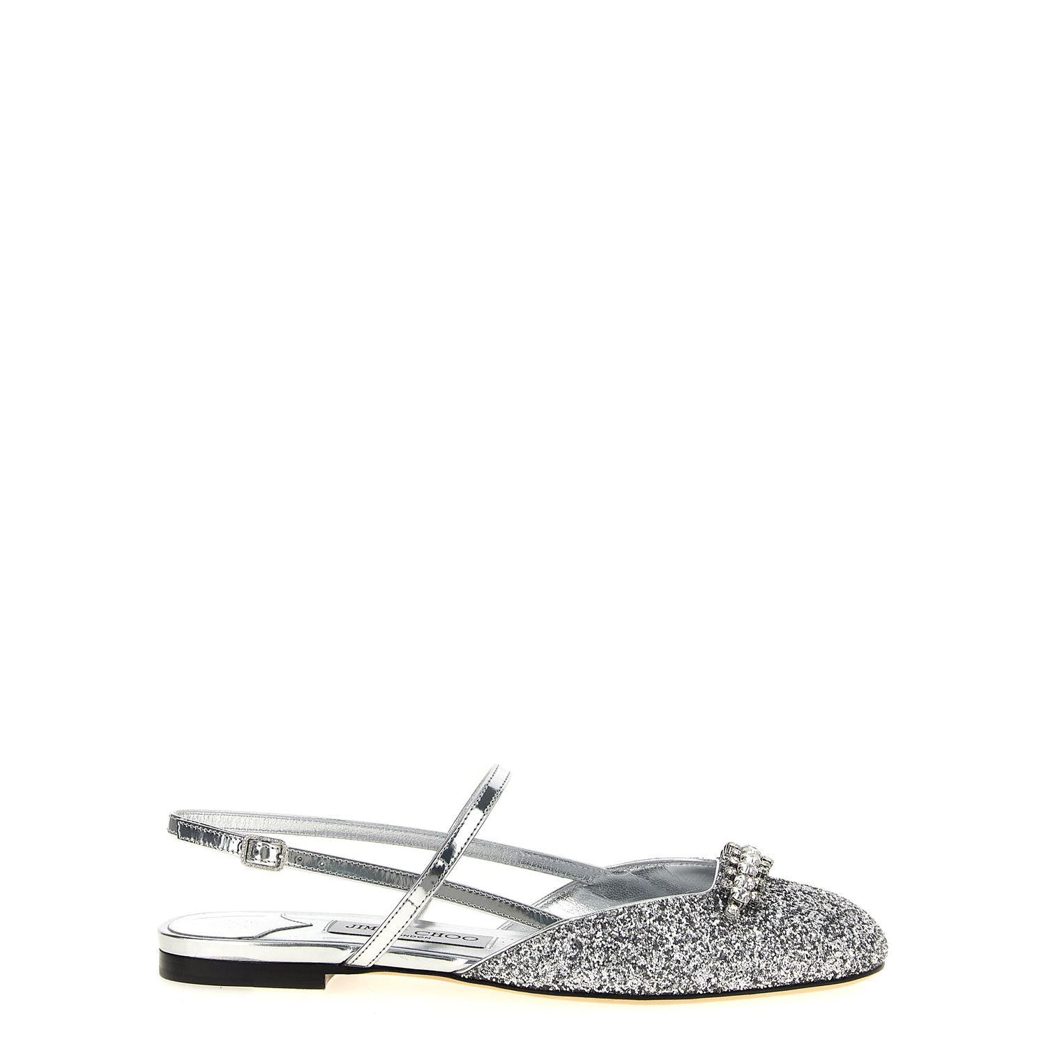 Jimmy Choo Silver Tencel Ballet Flats