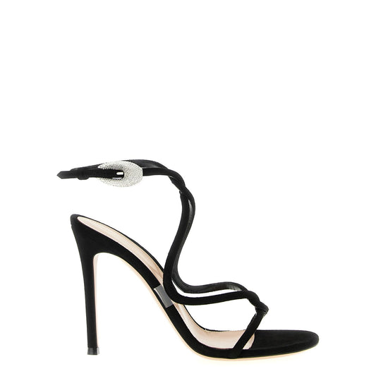 Gianvito Rossi Black Suede Leather Stiletto Heel Sandals