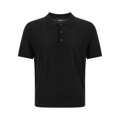 Dsquared² Black Wool Polo Shirt