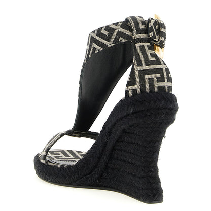 Balmain Black Polyester Wedge Sandals