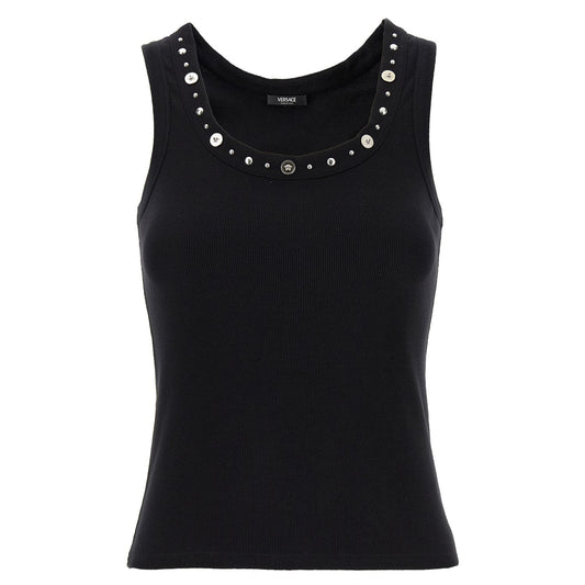 Versace Black Cotton Sleeveles T-Shirt