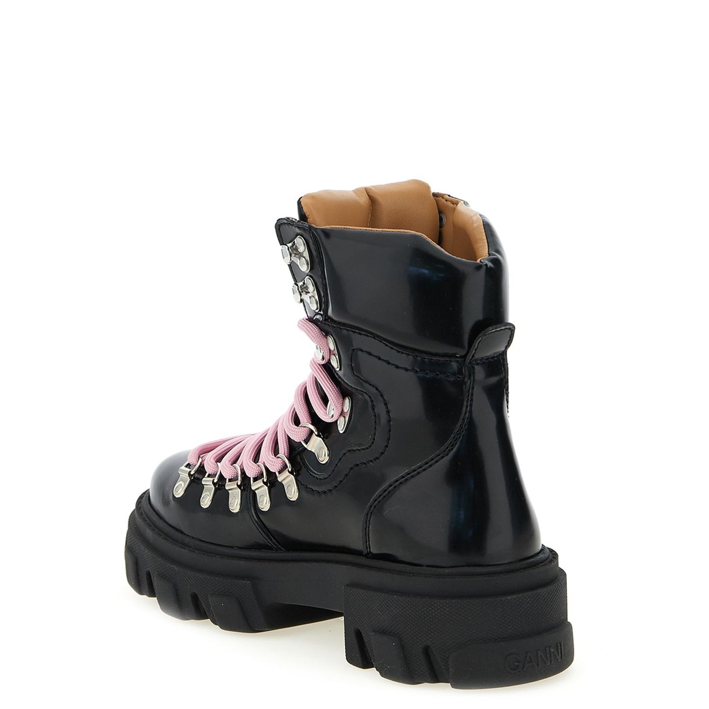 Ganni Black Polyester Lace-Up Boots