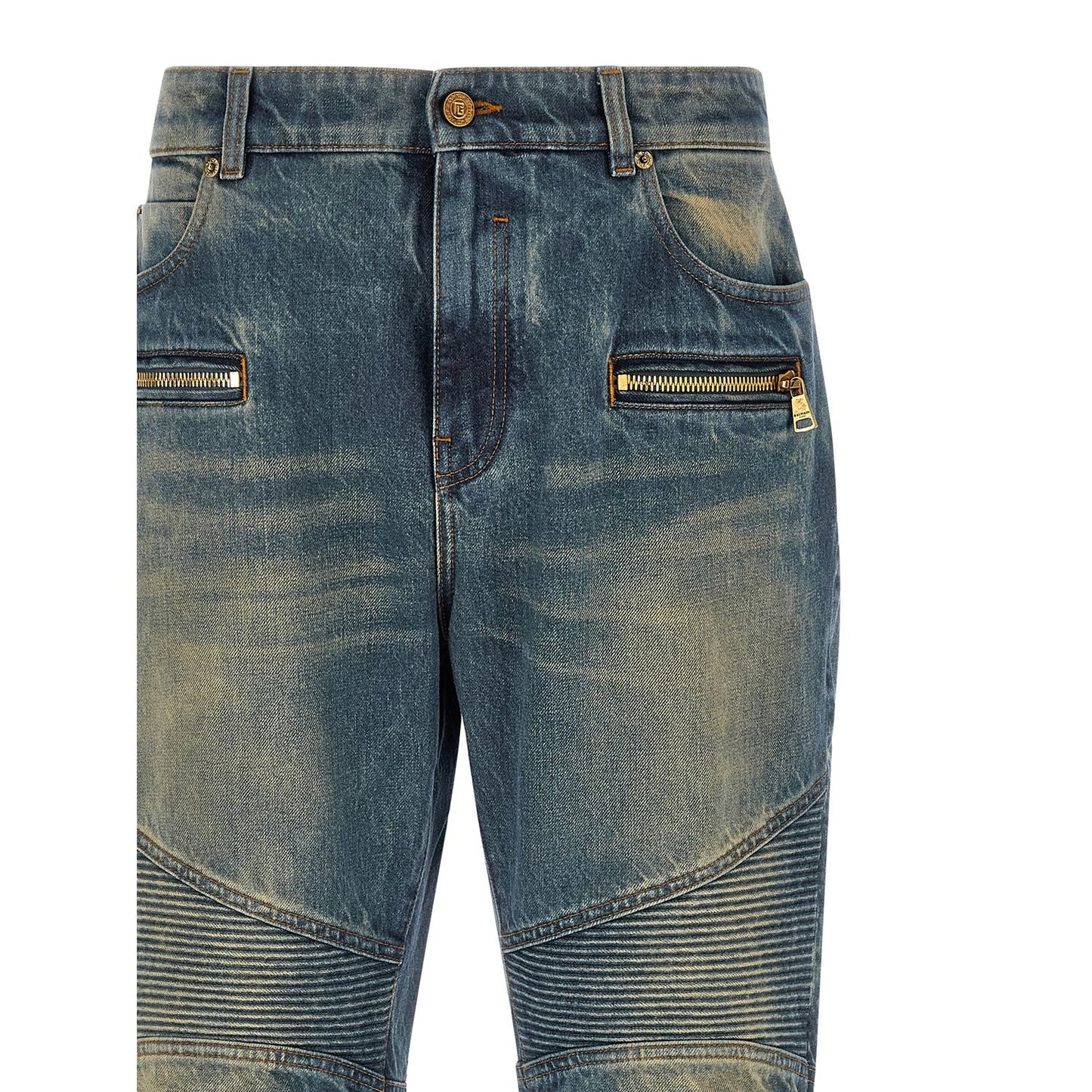 Balmain Blue Cotton Straight-Leg Jeans