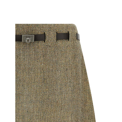 Ferragamo Multicolor Linen Long Skirt