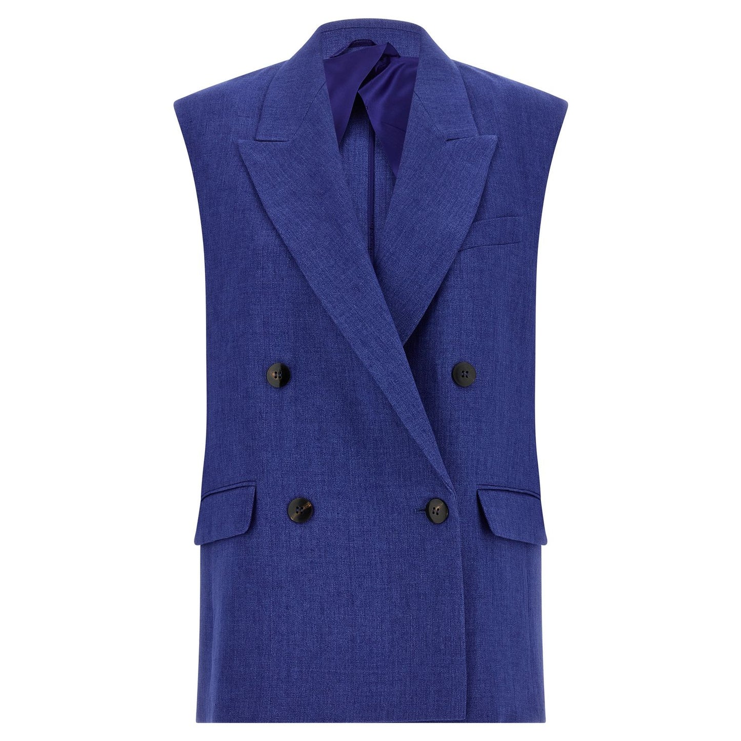 Max Mara Blue Linen Sleeveless Jacket