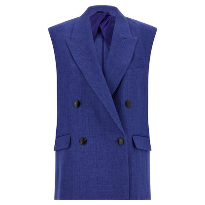 Max Mara Blue Linen Sleeveless Jacket