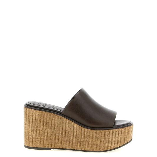 Brunello Cucinelli Brown Calfskin Wedge Sandals