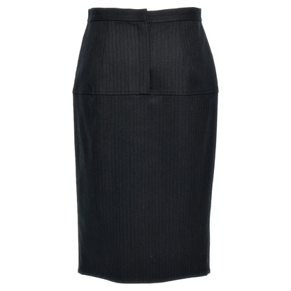 Fendi Gray Virgin Wool Midi Skirt