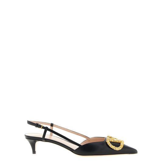 Valentino Garavani Black Calfskin Mid Heel Pumps
