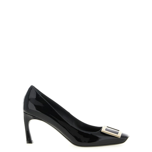 Roger Vivier Black Calfskin Mid Heel Pumps