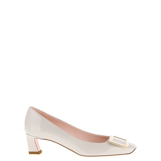 Roger Vivier White Calfskin Mid Heel Pumps