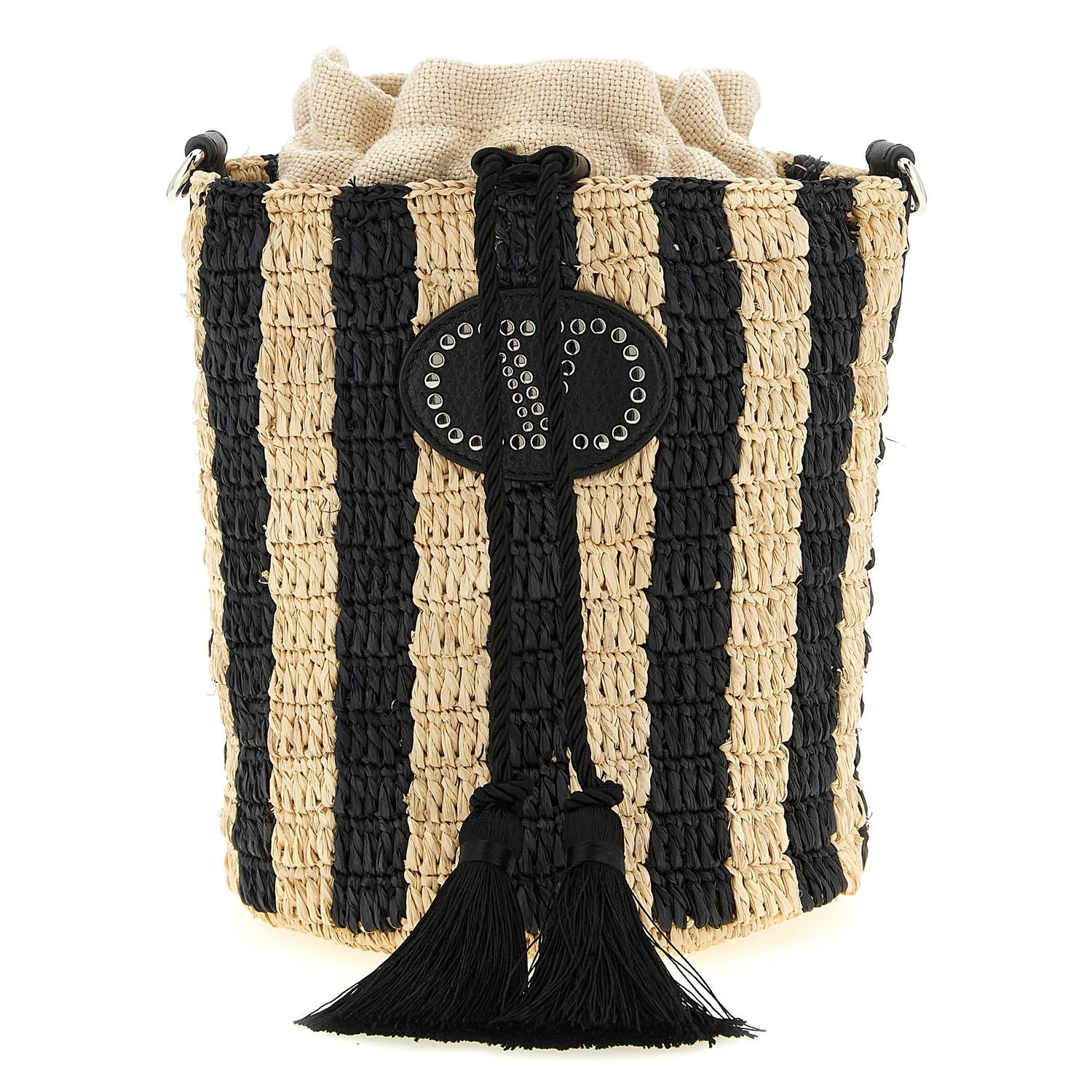 Valentino Garavani Black Straw Shoulder Bag