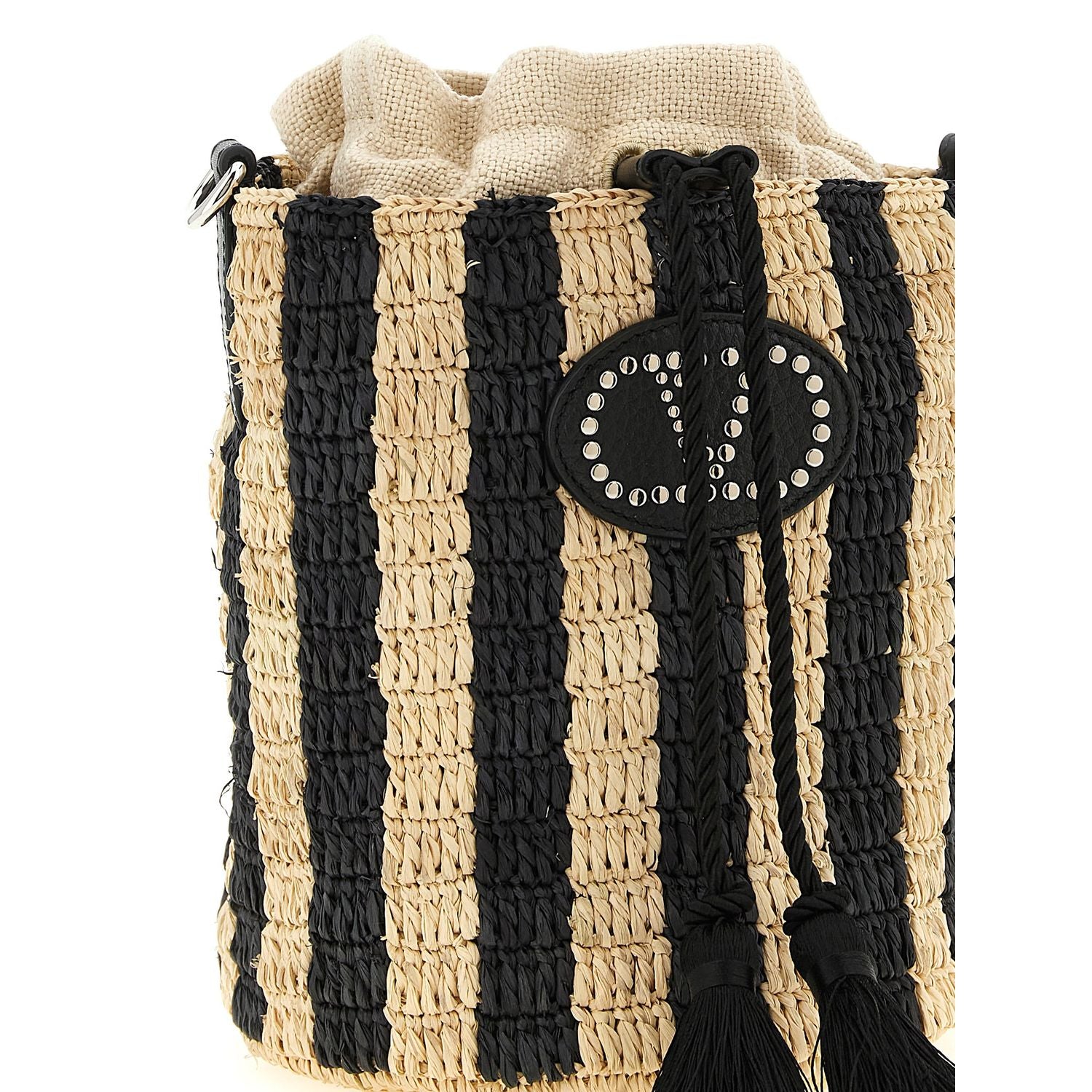 Valentino Garavani Black Straw Shoulder Bag