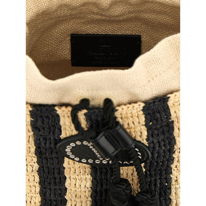 Valentino Garavani Black Straw Shoulder Bag