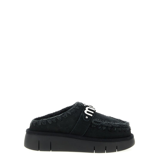 Mou Black Lamb Leather Clogs