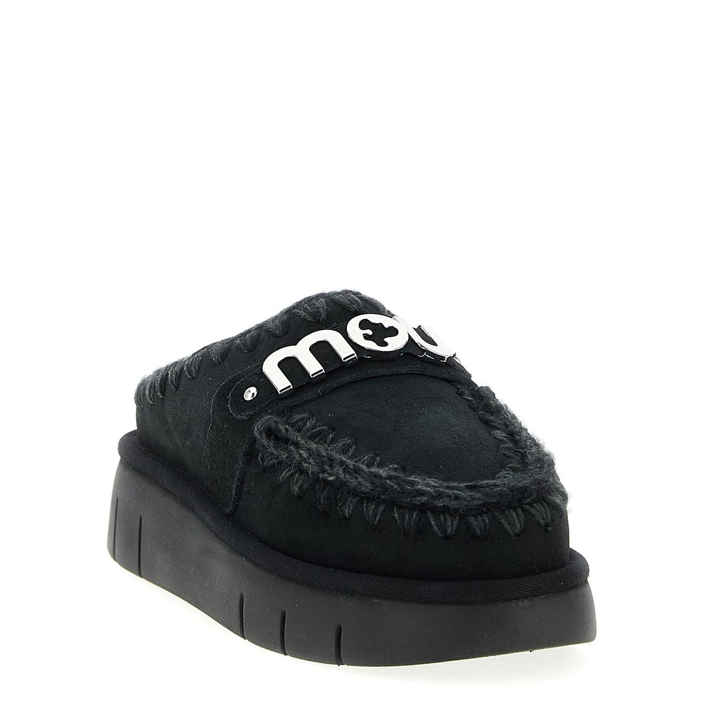 Mou Black Lamb Leather Clogs