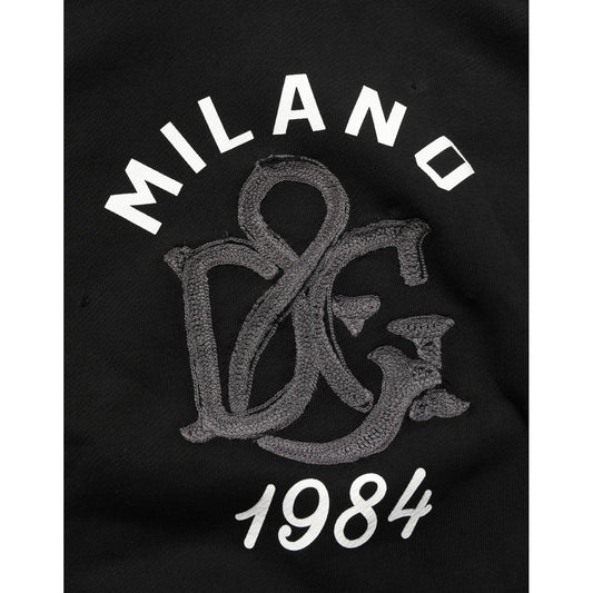Dolce & Gabbana Black Cotton Milano1984 Print Hoodie Sweater