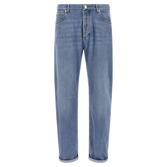 Brunello Cucinelli Blue Cotton Straight-Leg Jeans
