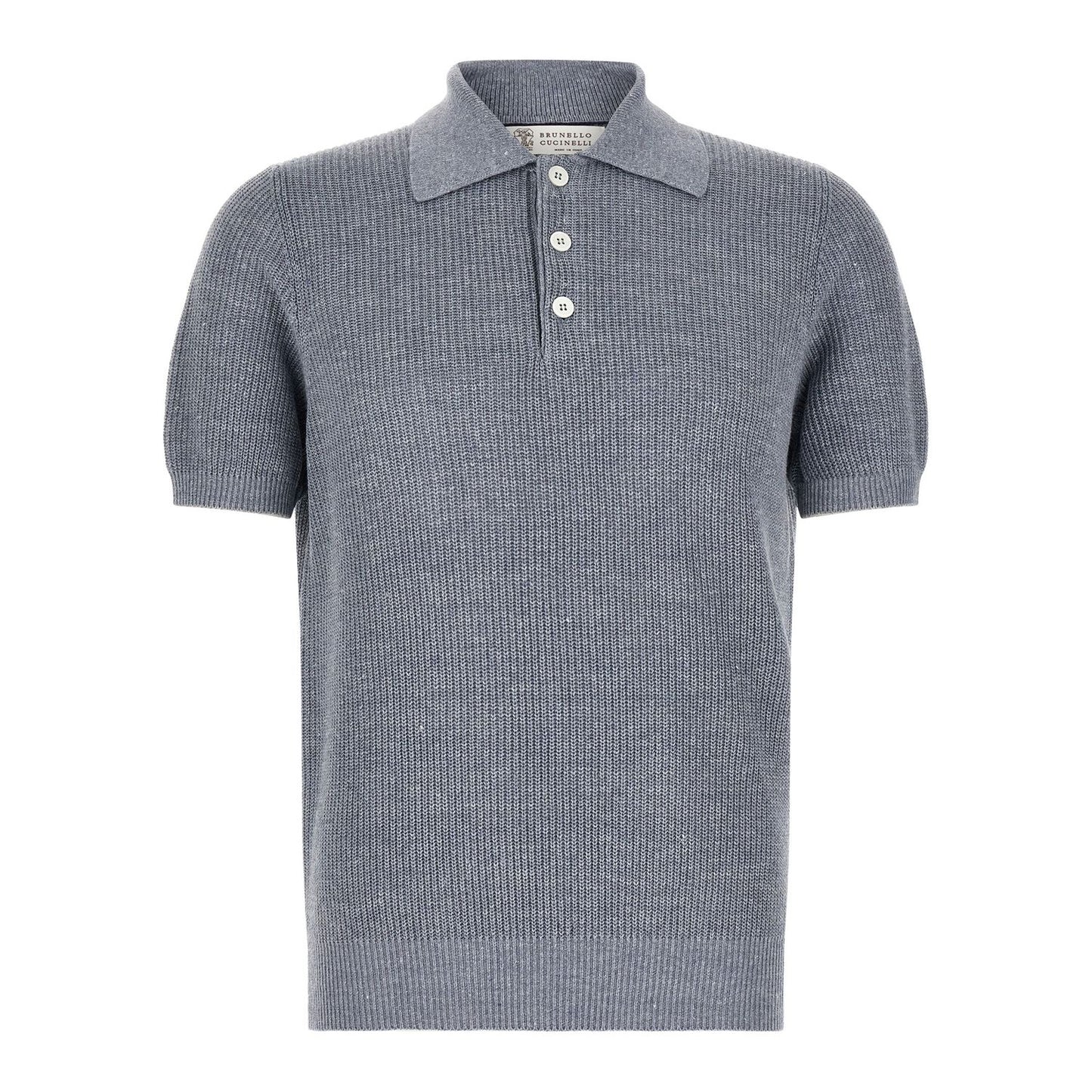 Brunello Cucinelli Blue Linen Polo Shirt