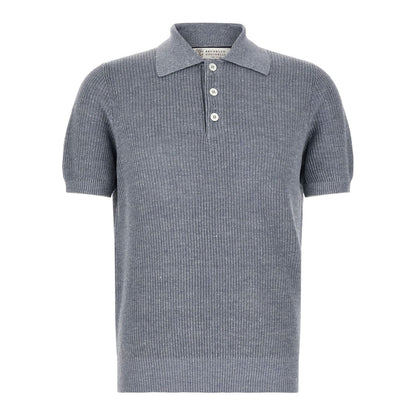 Brunello Cucinelli Blue Linen Polo Shirt