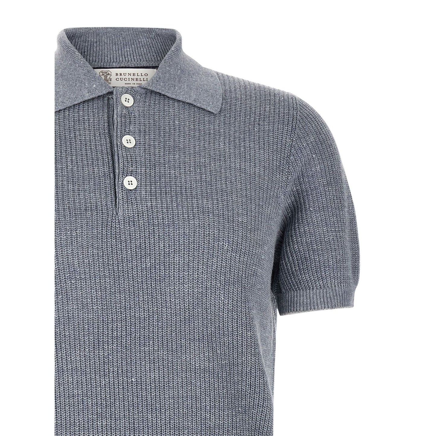 Brunello Cucinelli Blue Linen Polo Shirt