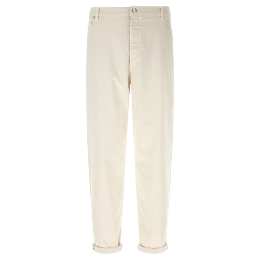 Brunello Cucinelli White Cotton Relaxed Fit Jeans