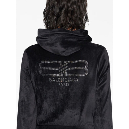 Balenciaga Crystal embellished velvet zip-up hoodie