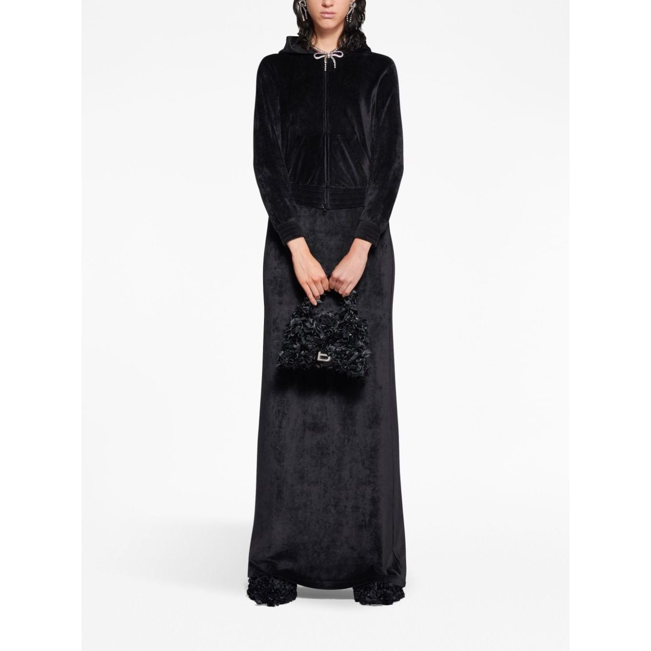Balenciaga Crystal embellished velvet zip-up hoodie Topwear
