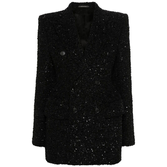 Balenciaga Hourglass tweed-texture padded-shoulder wool-blend blazer