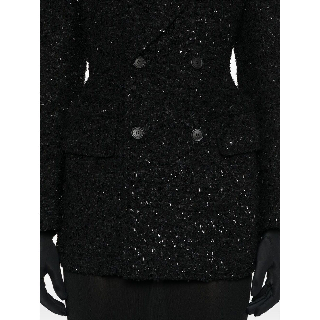Balenciaga Hourglass tweed-texture padded-shoulder wool-blend blazer