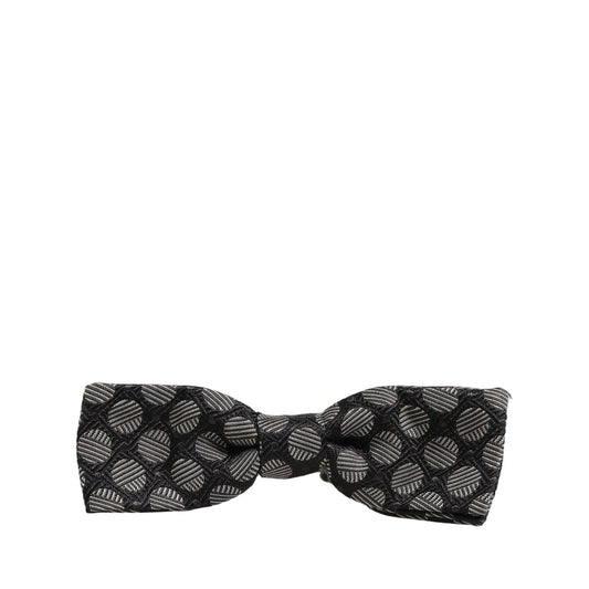 Dolce & Gabbana Dark Gray White Geometric Silk Adjustable Neck Papillon Bow Tie