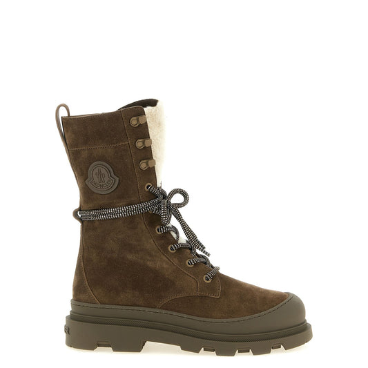 Moncler Brown Leather Lace-Up Boots