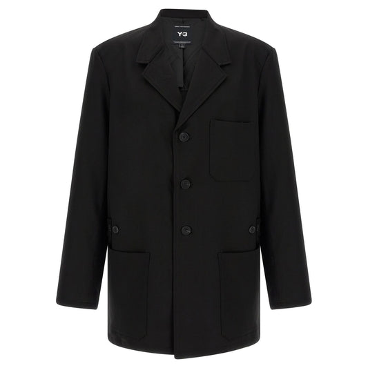 Y-3 Black Wool Full-Length Jacket