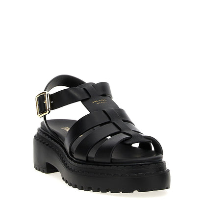 Prada Black Calfskin Flat Sandals