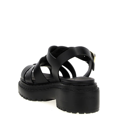 Prada Black Calfskin Flat Sandals