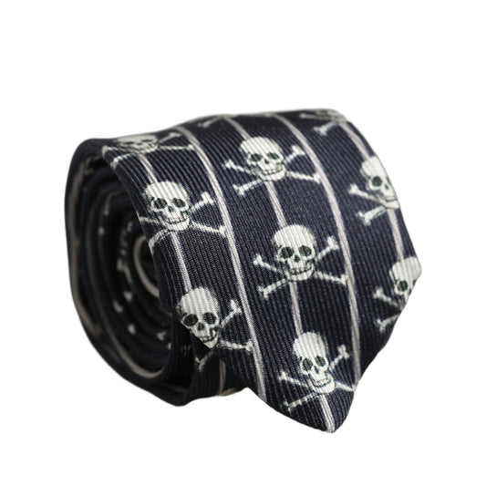 Dolce & Gabbana Men Black Silk Skull Fantasy Adjustable Tied Necktie Tie