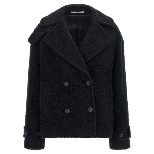 Tagliatore Blue Alpaca Leather Coat